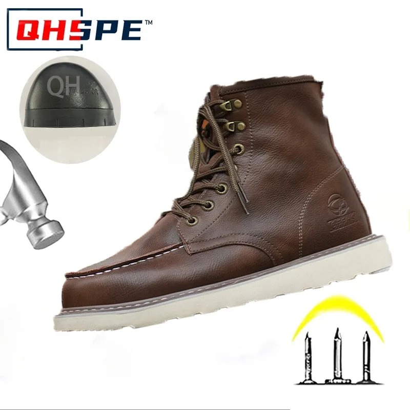Leather Work Hat - Breathable Cowhide Labor Protection Shoes with