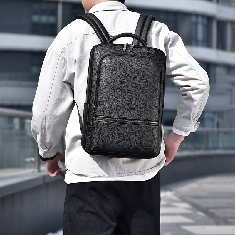 Leather Work Bag Mens - PU Leather Men's Backpack USB Charging
