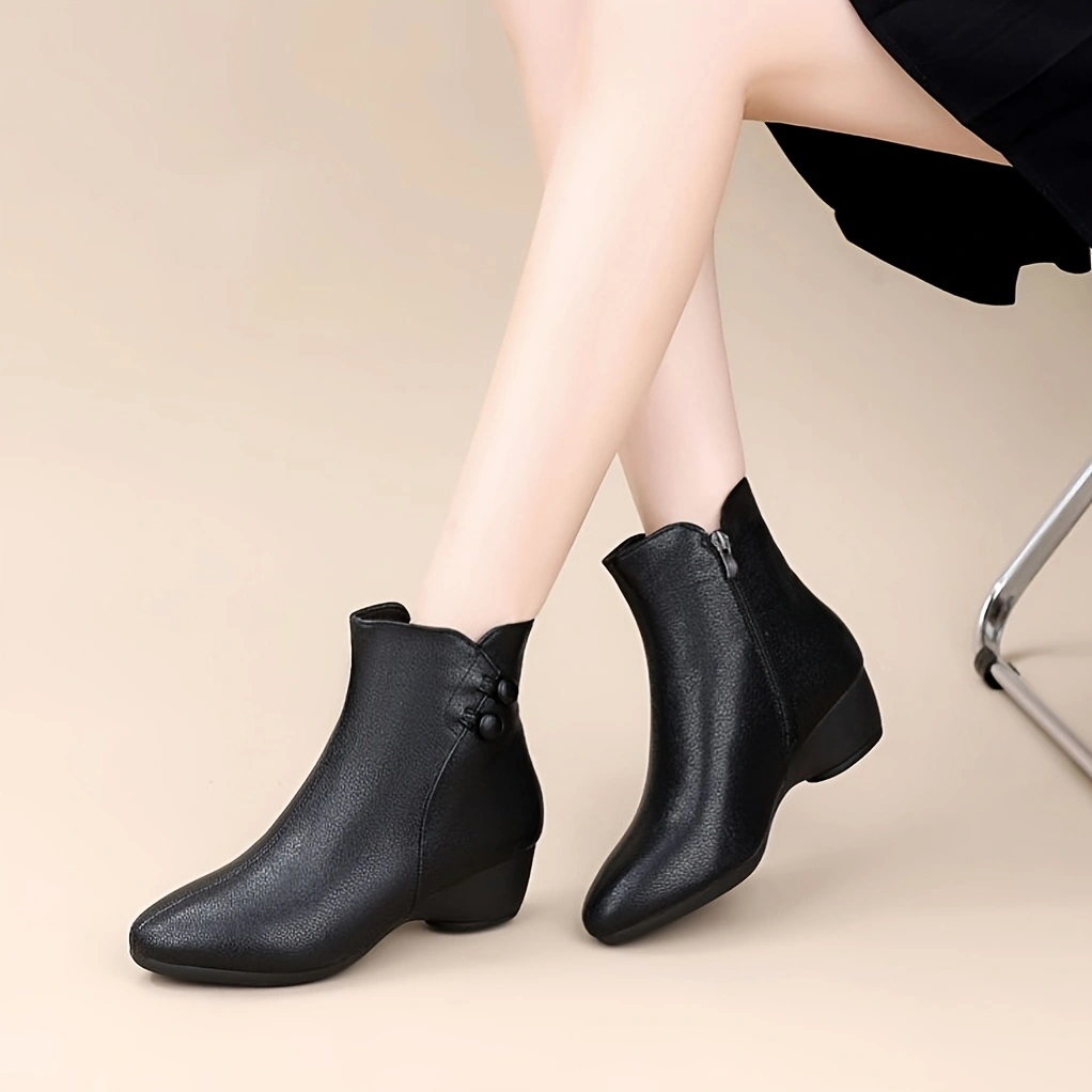 Leather Work Women Shoes - Women Mid Wedge Heel Ankle Boots