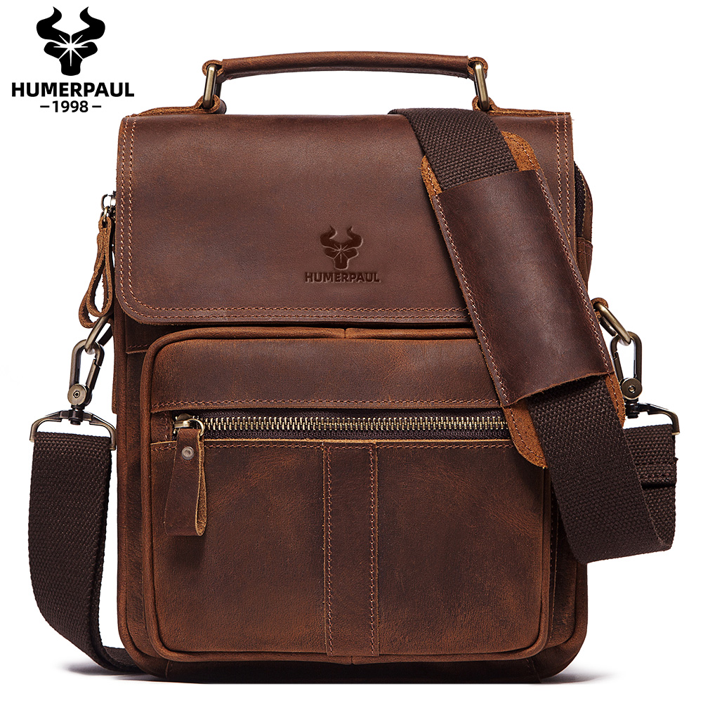 Leather Work Bag Mens - HUMERPAUL Genuine Leather Men's Shoulder Bag