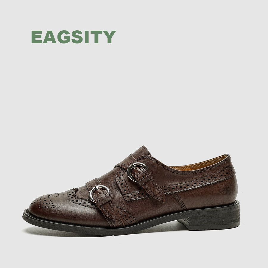 Leather Work Flats Women - EAGSITY Cow Leather british style women's