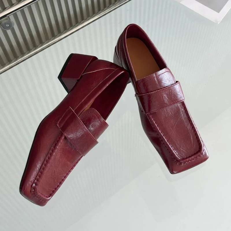 Women Square Toe Chunky Heel D - Leather Work Flats Women 评论和价格