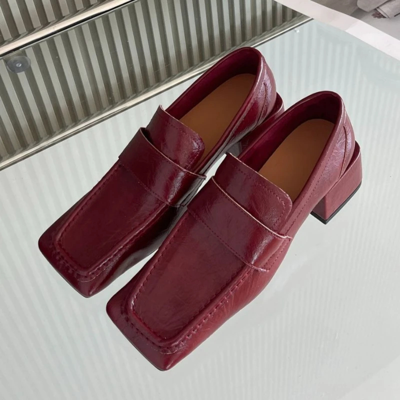 Women Square Toe Chunky Heel D - Leather Work Flats Women 评论和价格