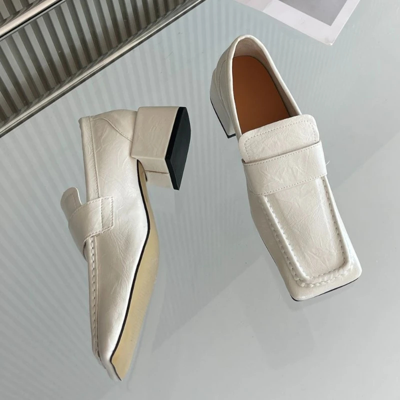 Women Square Toe Chunky Heel D - Leather Work Flats Women 评论和价格