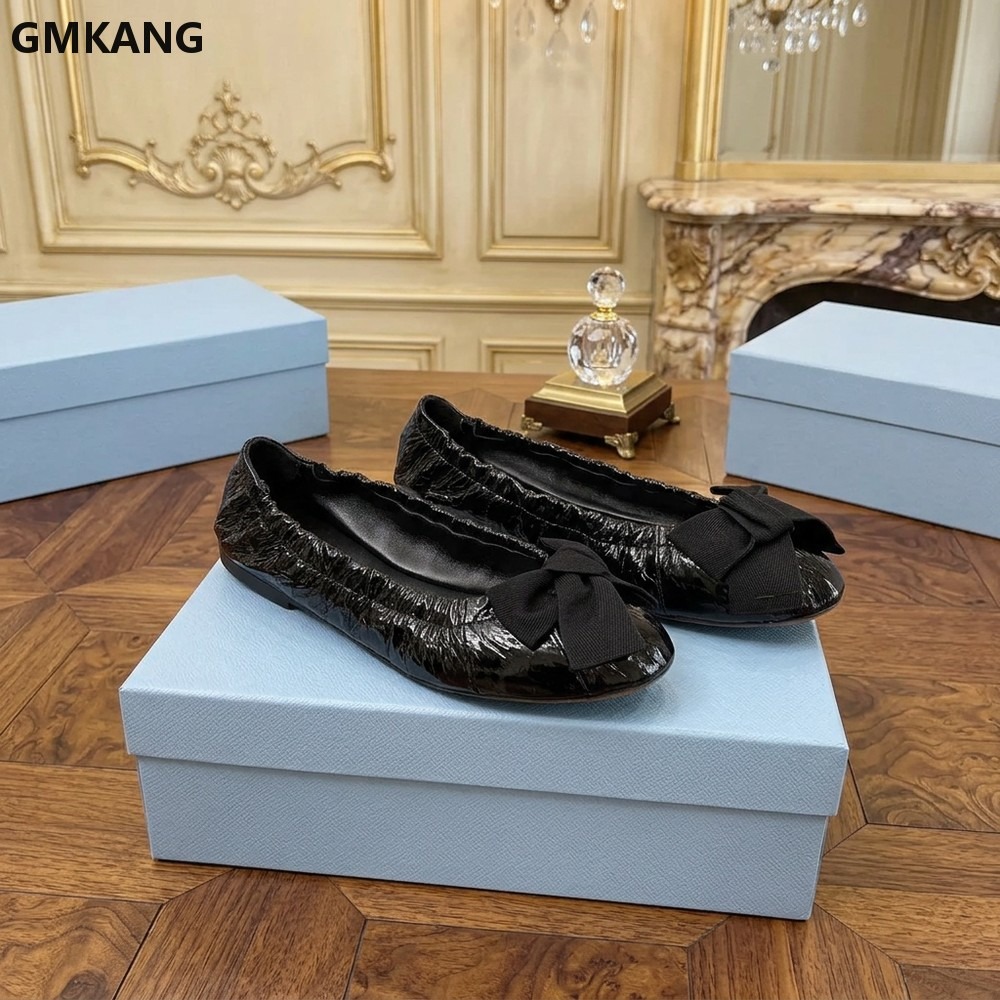 Women's Ballet Flats Bow Pleat - Leather Work Flats Women 评论和价格