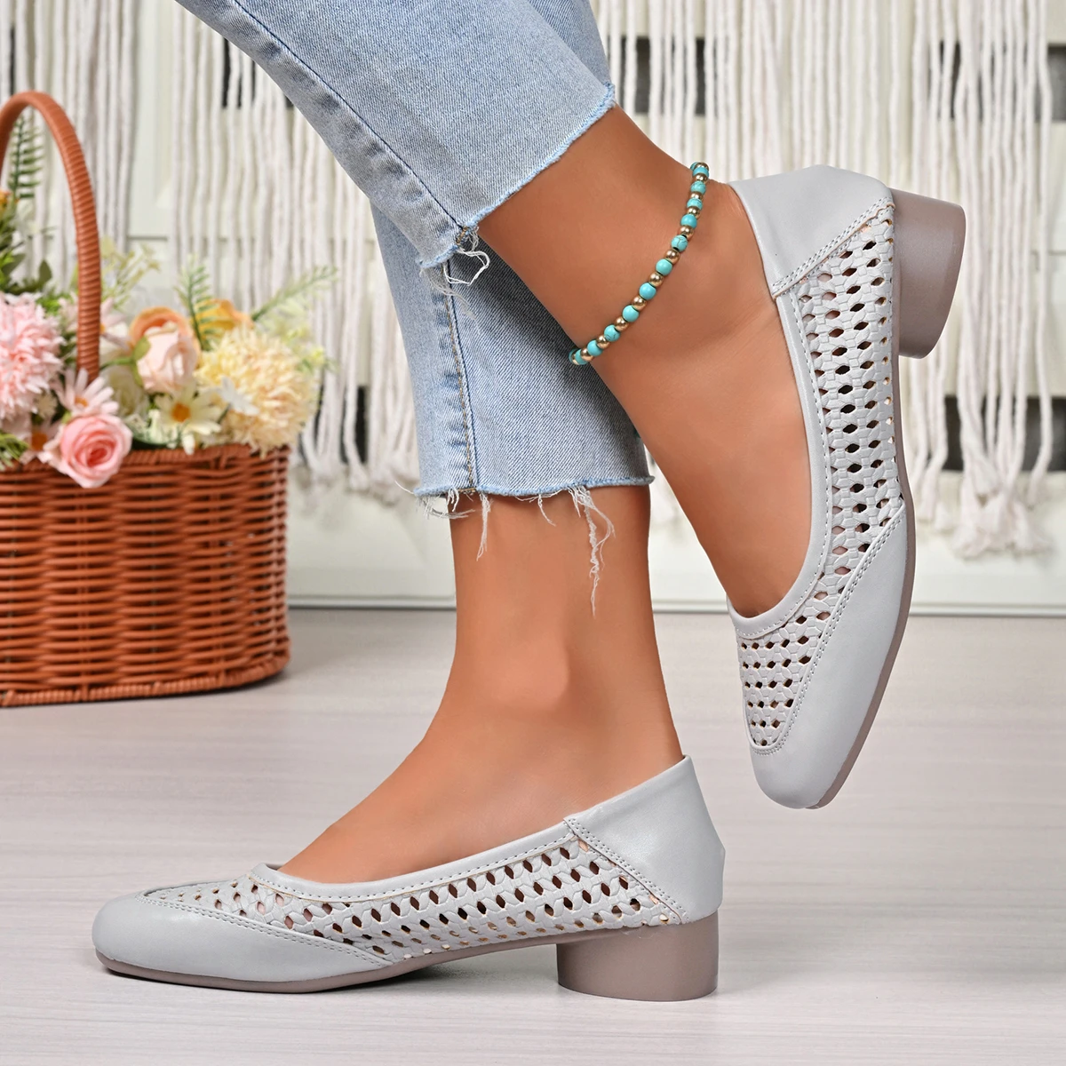 Summer Cutout Flat Pumps Non-s - Leather Work Women Shoes 评论和价格
