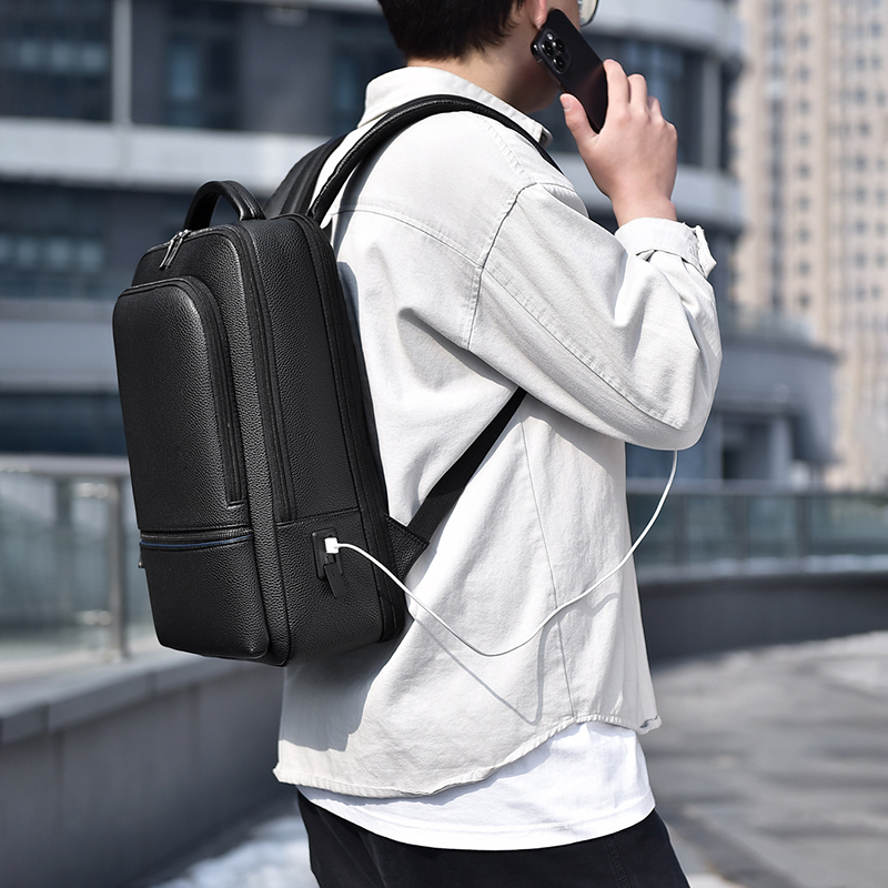PU Leather Men's Backpack USB  - Leather Work Bag Mens 评论和价格