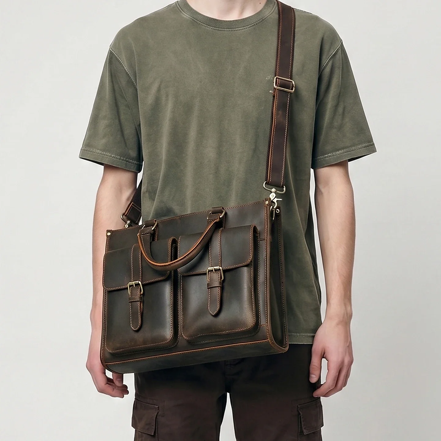 Vintage Genuine Leather Men Cr - Leather Work Bag Mens 评论和价格