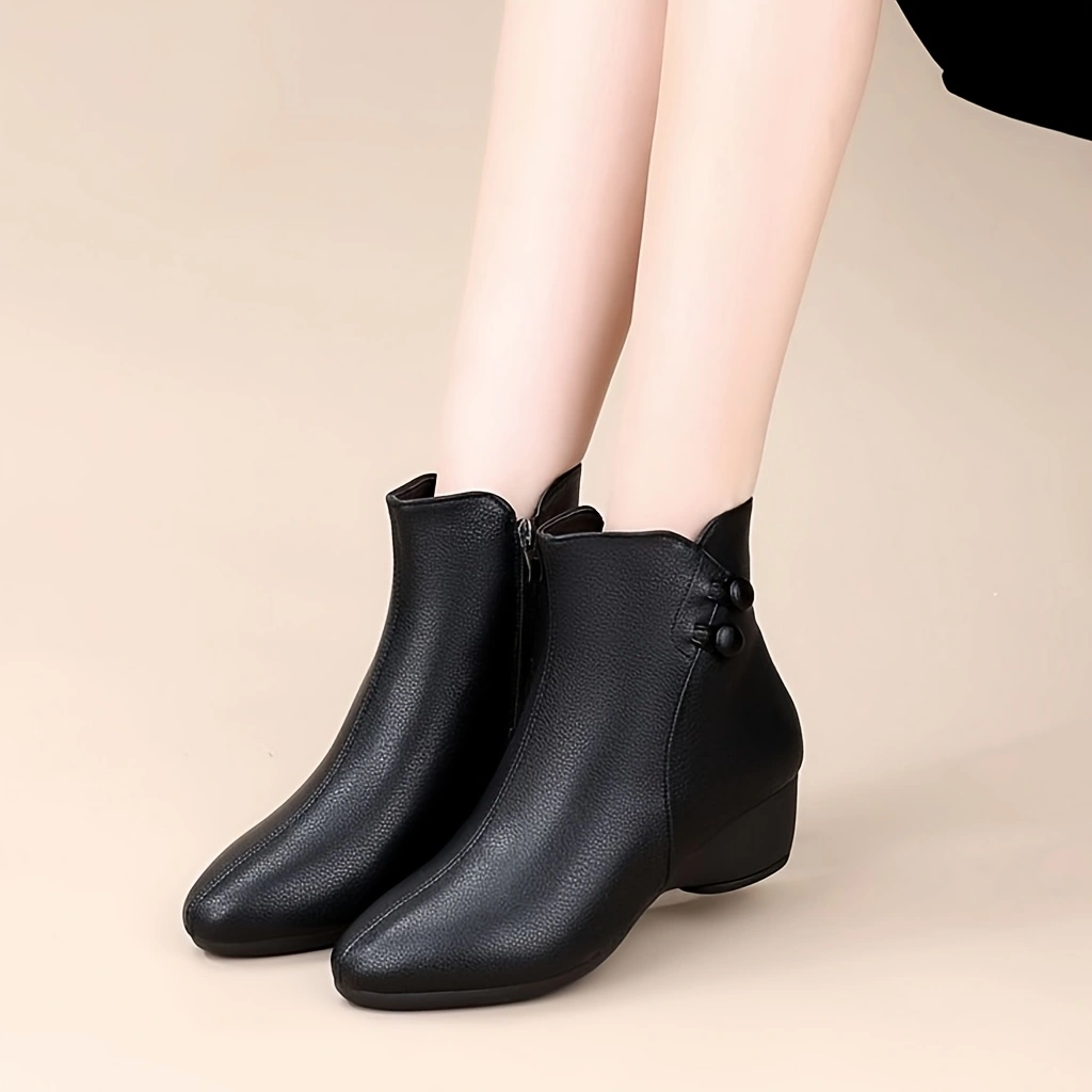 Women Mid Wedge Heel Ankle Boo - Leather Work Women Shoes 评论和价格