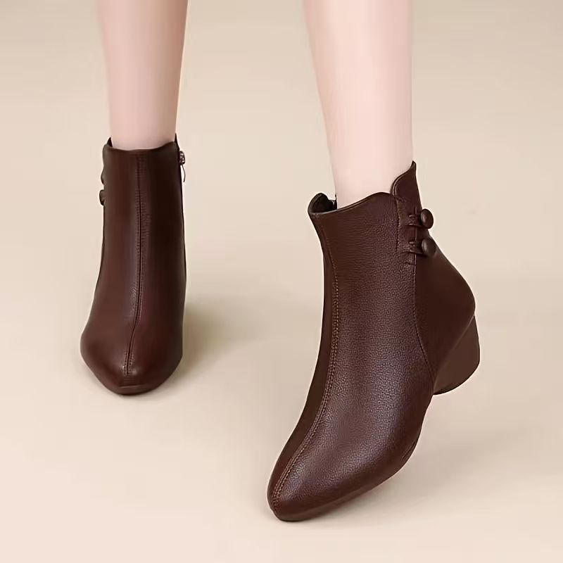 Women Mid Wedge Heel Ankle Boo - Leather Work Women Shoes 评论和价格