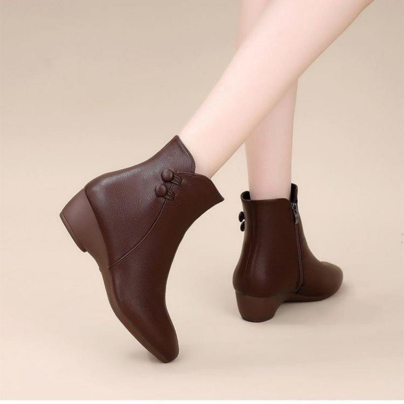 Women Mid Wedge Heel Ankle Boo - Leather Work Women Shoes 评论和价格