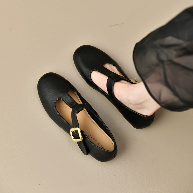 Women's T-Strap Mary Jane Flat - Leather Work Flats Women 评论和价格