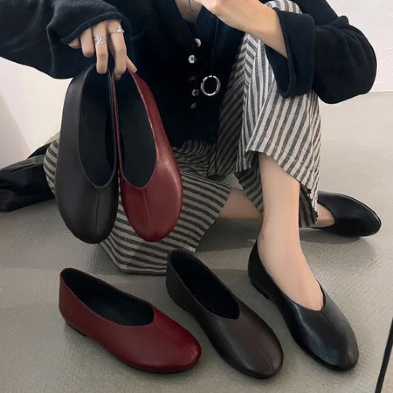 2026 Spring New Women's Burgun - Leather Work Flats Women 评论和价格