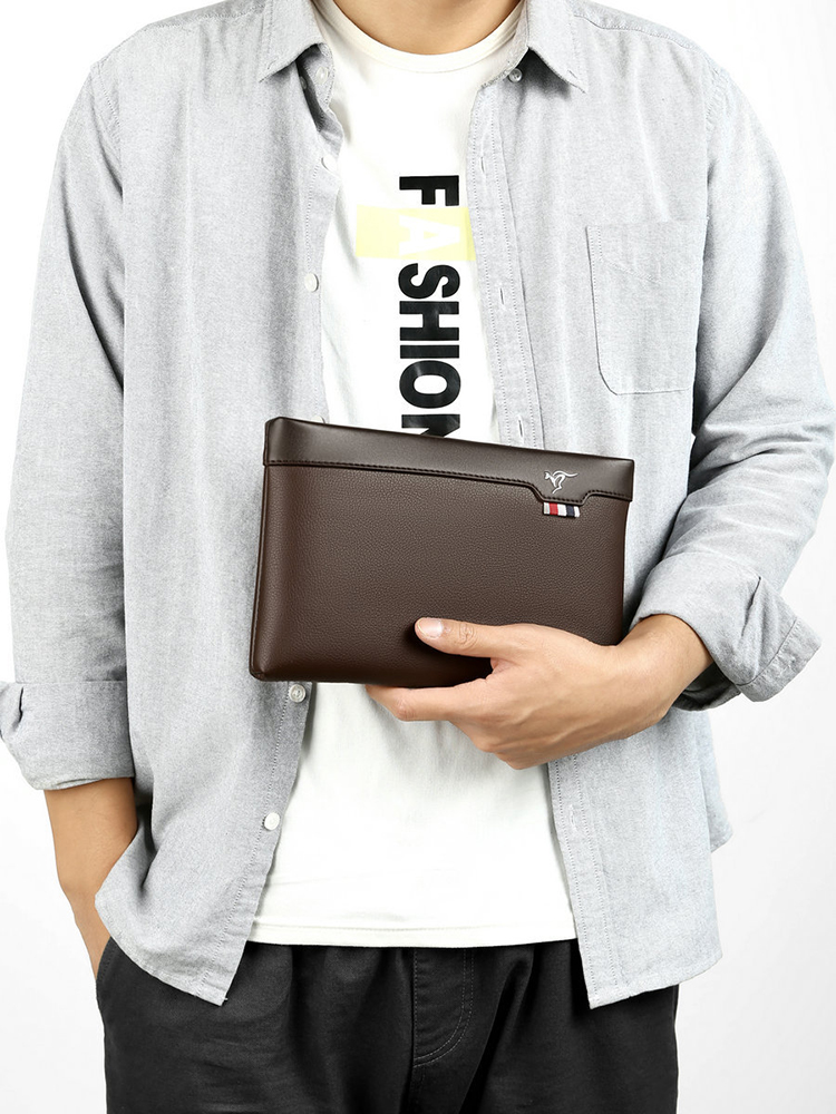 PU Leather Men's Clutch Bag Zi - Leather Work Bag Mens 评论和价格
