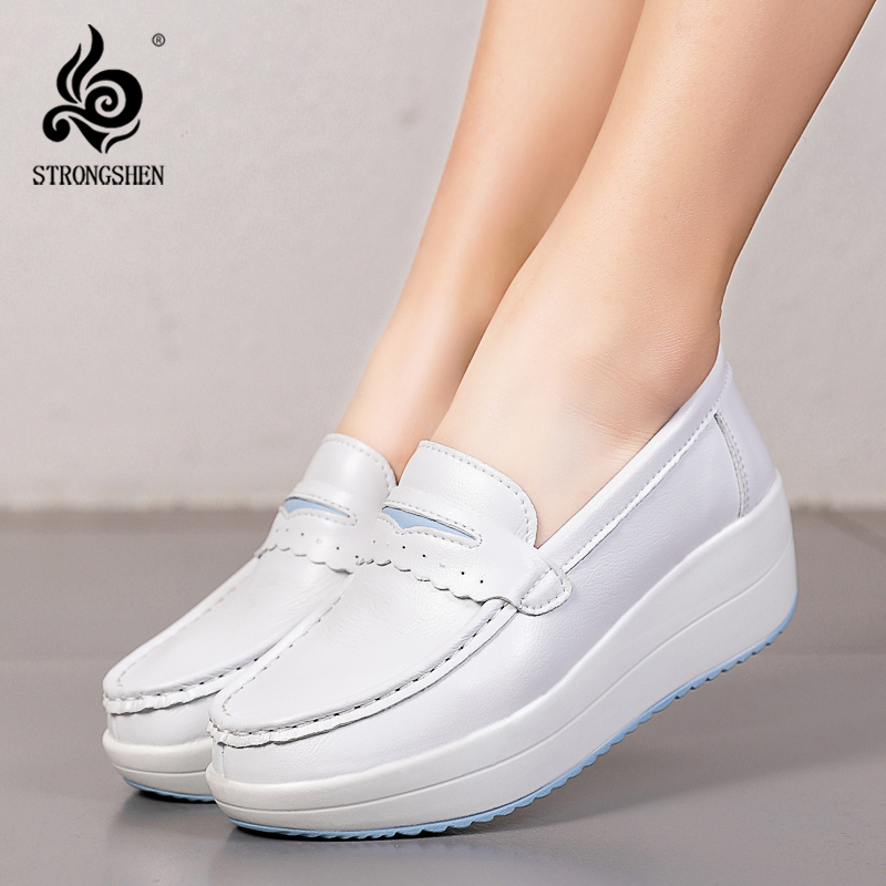 STRONGSHEN Women Platform Wedg - Leather Work Flats Women 评论和价格