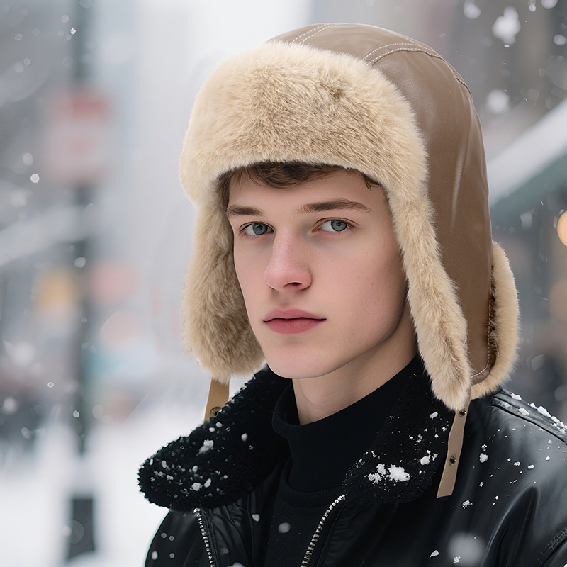 Men Winter Warm PU Leather Tra - Leather Work Hat 评论和价格