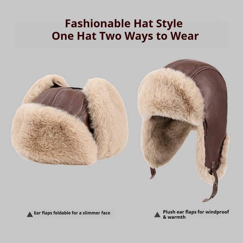 Men Winter Warm PU Leather Tra - Leather Work Hat 评论和价格