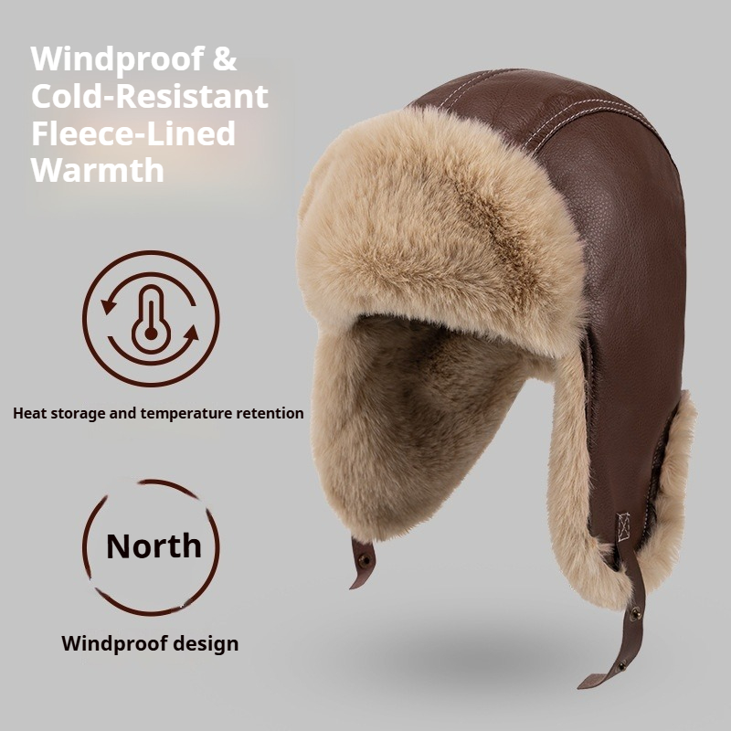 Men Winter Warm PU Leather Tra - Leather Work Hat 评论和价格