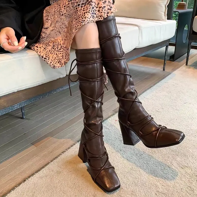 Autumn Winter Leather Strap Kn - Leather Work Women Shoes 评论和价格