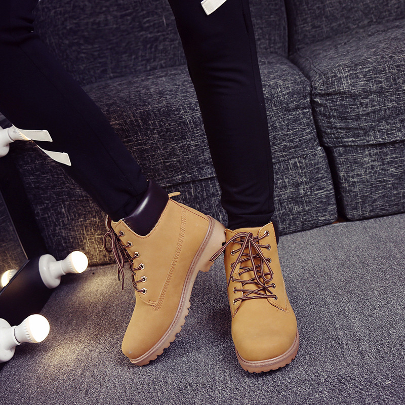 Women's Platform Boots Round T - Leather Work Women Shoes 评论和价格