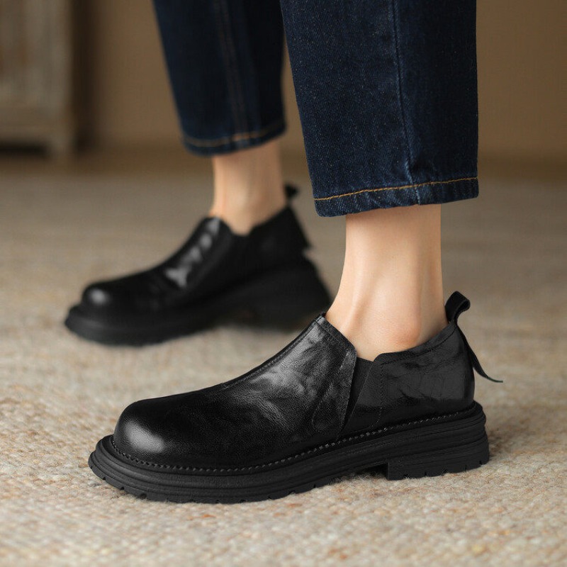 British Style Round Toe Genuin - Leather Work Flats Women 评论和价格