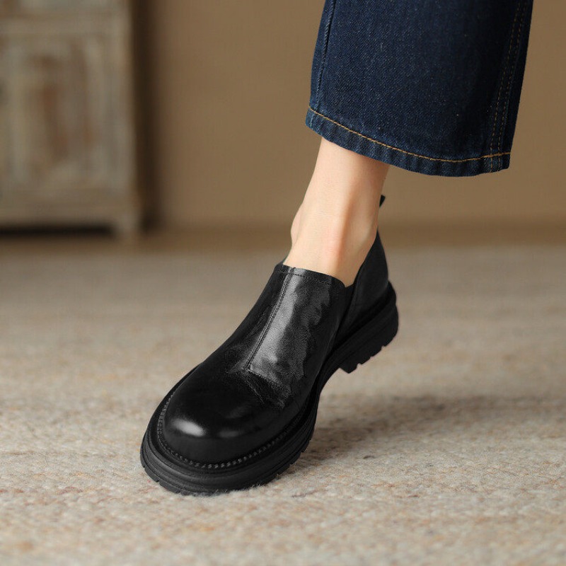 British Style Round Toe Genuin - Leather Work Flats Women 评论和价格